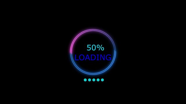 Glowing neon light circle 0% to 80% Loading animation on the black background.