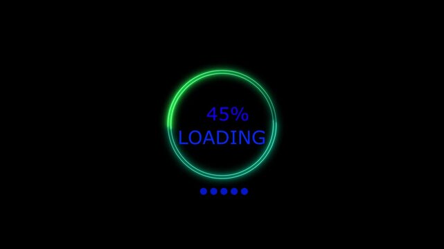 Glowing neon light circle 0% to 90% Loading animation on the black background.