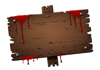 Distressed wooden sign with dripping blood effect creating a gory horror atmosphere, ideal for Halloween haunted house themes.