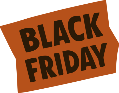 A bold “BLACK FRIDAY” text graphic on an irregular orange banner with dark brown letters, perfect for sale promotions, retail ads, and seasonal marketing designs