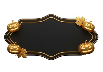 Sophisticated black and gold Halloween frame with ornate pumpkin corners, ideal for elegant seasonal invitations and luxury designs. golden frame on the wall