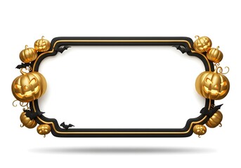 Elegant golden pumpkin frame with ornate baroque details on dark background, perfect for Halloween luxury designs and seasonal celebrations, frame with gold