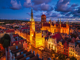 Beautiful sunrise over the Motlawa River in Main Town of Gdansk. Poland