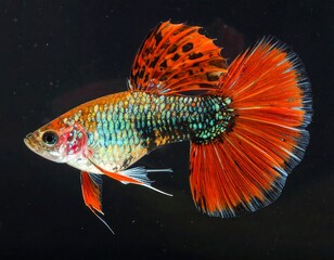 Colorful Betta Fish in Profile View.