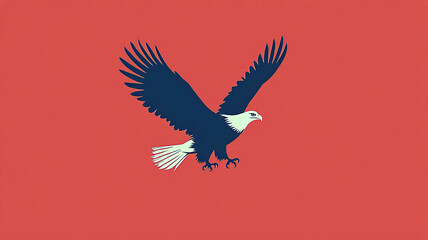 Obraz premium AI Generated - Bald eagle soaring through the sky with its wings spread wide, against a vibrant red background. Commercial illustration artwork for business applications. High-resolution. Premium.