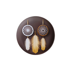 Two intricately designed dreamcatchers with delicate feathers in white and golden hues are displayed together