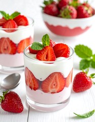 Strawberry Yogurt Parfait Dessert Close-up.