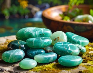Green Stones, Nature, Healing, Crystals, Wellness.