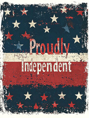 AI Generated - Poster with the words "Proudly Independent" written in bold, white lettering against a red, white, and blue background. Commercial illustration artwork for business applications.
