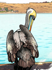 Pelican near water illustration
