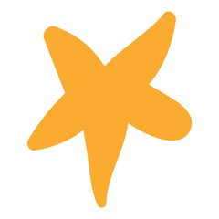 Five pointed yellow star isolated on transparent. Hand drawn flat vector illustration. Traditional Christmas, New Year, seasonal design element, holiday clip art. Starry sky, space, cosmos, galaxy