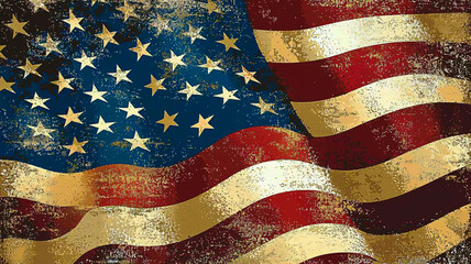 AI Generated - American flag with stars on it, waving in the wind. Commercial illustration artwork for business applications. High-resolution. Premium quality. Professional grade. Detailed. -