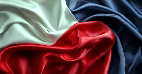 AI Generated - Close up of the French flag, which is composed of three colors: white, red, and blue. Commercial illustration artwork for business applications. High-resolution. Premium quality.