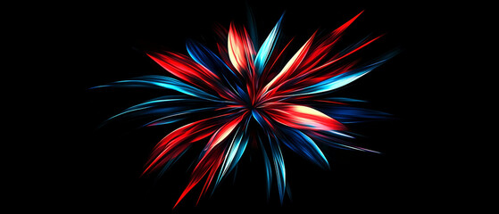 AI Generated - Vibrant red, white and blue flower on a black background, creating a striking contrast. Commercial illustration artwork for business applications. High-resolution. Premium quality.