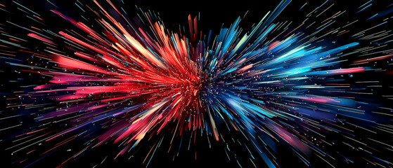 AI Generated - Vibrant explosion of colorful fireworks on a black background, creating a beautiful and captivating display. Commercial illustration artwork for business applications. High-resolution.