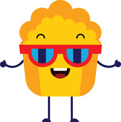 Popcorn Character With Glasses Cinema Snack Fun Art Vector illustration