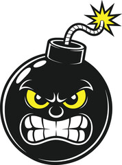 Angry Bomb Cartoon Vector, Explosive Dynamite Emoji Illustration Design.