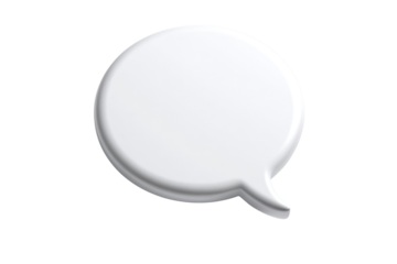 A 3D white speech bubble icon, perfectly circular with a small tail, isolated on a transparent background, conveying communication or dialogue. background removed
