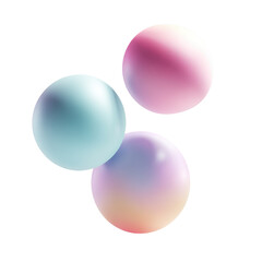 Three soft, iridescent gradient spheres in pink, teal, and purple hues float elegantly against a stark transparent background, creating an abstract composition. background removed