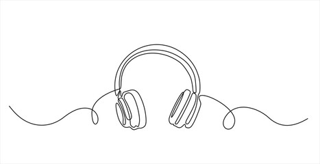 Continuous one line drawing of headphone. Hand drawn one line vector. Editable stroke	