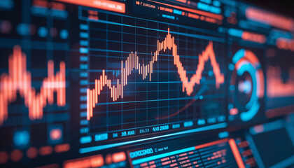 Financial data visualization with charts and graphs on digital display  