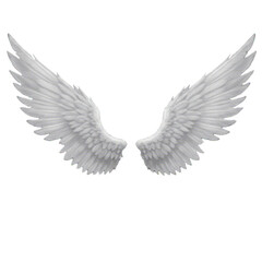 white angel wings isolated on white background, symbolizing purity, freedom, and spirituality in elegant retro pop art style