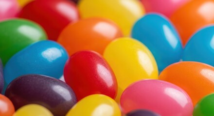 Vibrant Jelly Bean Array: A Colorful Confectionery Close-Up, Sweet Treat Delight