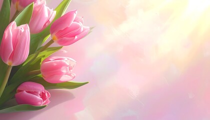 Beautiful Pink Tulips Bouquet Closeup.