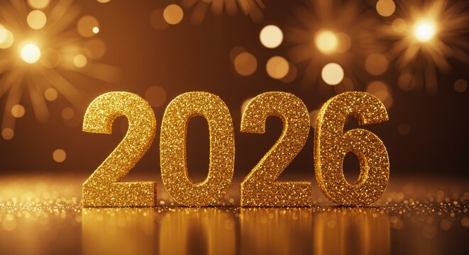 Sparkling Golden 2026: Festive New Year's Eve Celebration with Bokeh Lights.