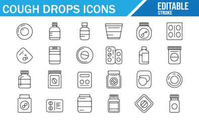 Collection of Medical Cough Drop and Treatment Icons in Editable Format