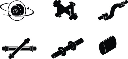 Mechanical component vector, industrial parts, engineering tool, cylindrical shaft, universal joint, pipe connector, drive shaft, technical design, automotive element, machine illustration