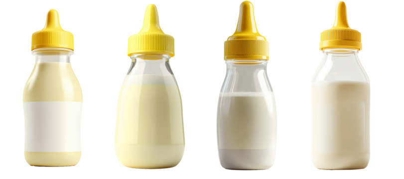 Milk bottle set, baby bottle with yellow cap, insulated white bottom