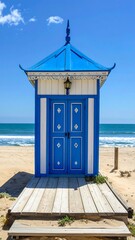 Coastal Beachside Blue Wooden Structure.