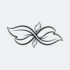 Silhouette infinity symbol with leaves elegant minimalist design vector illustration