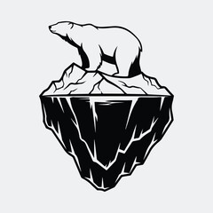 Silhouette polar bear on melting iceberg global warming vector illustration