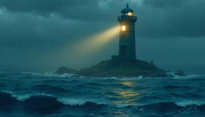 lighthouse on the shore of the sea