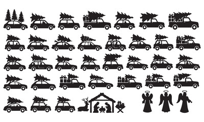 Christmas Car and Nativity Silhouette Vector Bundle -