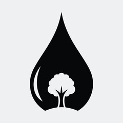 Silhouette tree inside water drop shape eco concept vector illustration