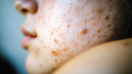 Close-up view of acne on a person&rsquo;s face highlighting skin texture and imperfections in good lighting for health and beauty discussions
