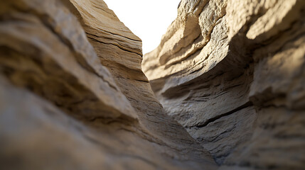 Narrow canyon passage with rugged rock walls and natural light, textured geological formations, creating a sense of depth and adventure.