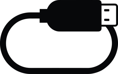 Elegant Black USB Cable Silhouette: Modern Data Transfer Icon for Tech and Design, Seamless Vector Illustration