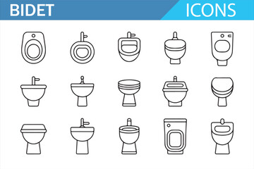 Set of Bidet Toilet Symbols – Modern Restroom Fixtures and Hygiene Equipment