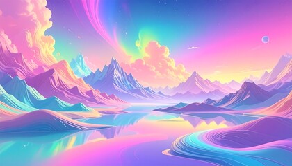 Pastel Mountain Landscape Serenity.