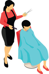 illustration of a girl who cutting hair of another girl in her barber shop 