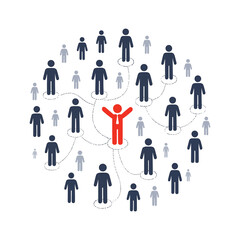 Leadership Network Illustration Showing Central Figure Connecting and Influencing a Global Community of People