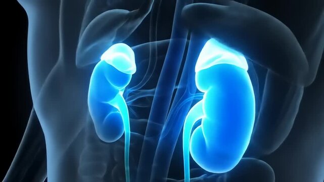 Detailed 3D Medical Animation of Human Kidneys in the Body.