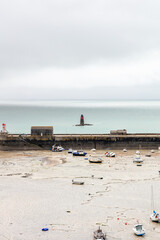 view of the boat harbor at low tide, Granville, France