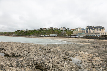 view of the beach during low tide, low water level