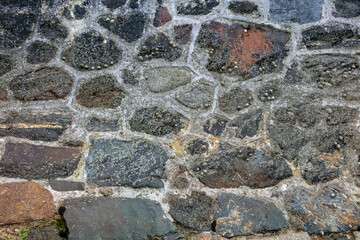 close-up of the old building foundations made of stone and cement