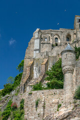 View of the beautiful cathedral Le Mont Saint-Michel in Normandy, France